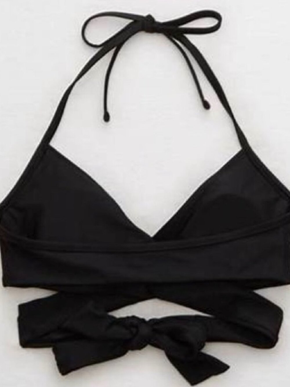 NWT Aerie Black Wrap Front Halter Bikini Top Size M - Picture 2 of 7